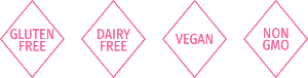 Gluten free, Diary free, Vegan, Non-GMO