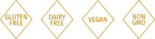 Gluten free, Diary free, Vegan, Non-GMO